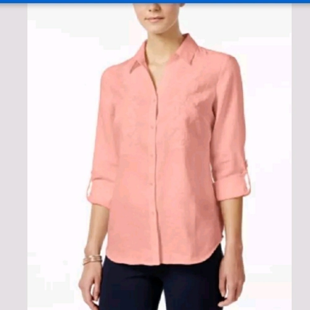 CHARTER Club pink Roll tab sleeve‎ mandarin collor